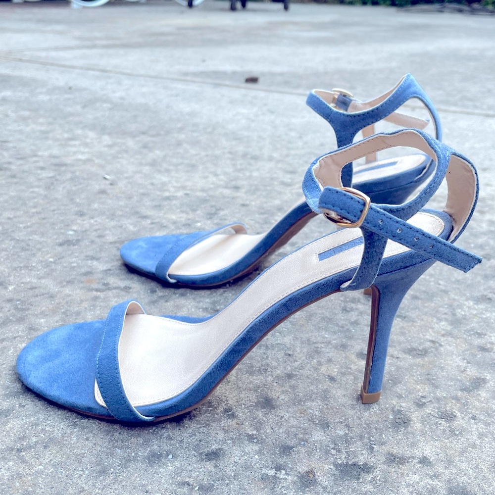 Blue strappy heels